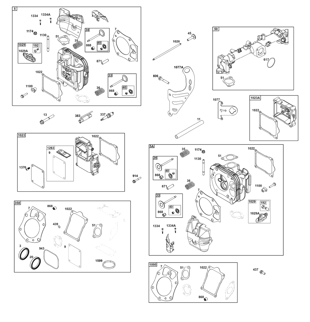 Cylinder Head Group Diagram and Parts List for 61G877-0017-J1  Briggs and Stratton Engine